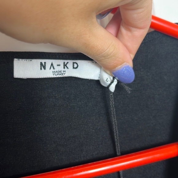 NA-KD Recycled Deep Neckline Mini Black Drawstring Dress Size L - Picture 14 of 16